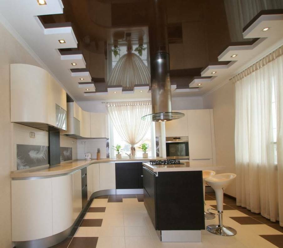 Натяжной потолок на кухне: 50 фото с лучшим дизайном