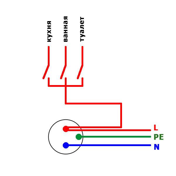 Схема подключения выключателя в ванной и туалете