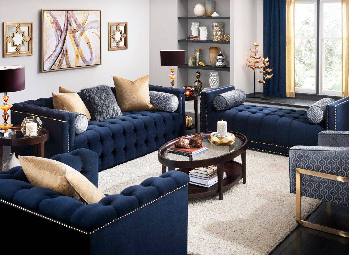 Особенности и недостатки дизайна интерьера гостиной с синим диваном