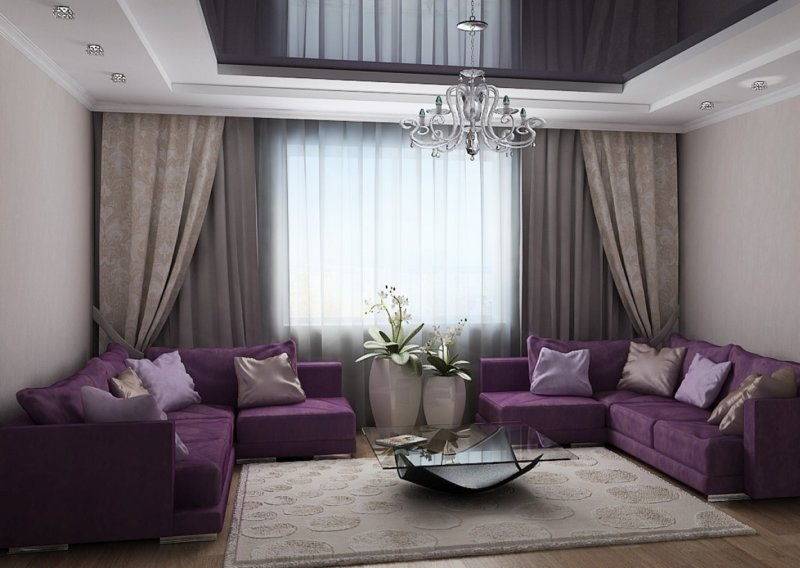 Фиолетовый диван в интерьере +75 фото примеров