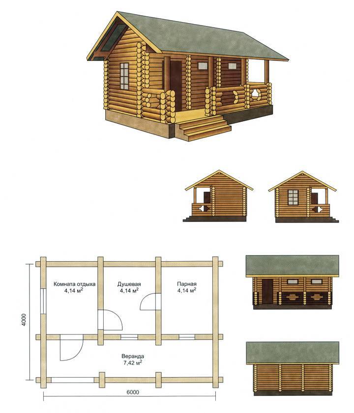 Баня 6 4 с верандой под одной крышей проекты фото