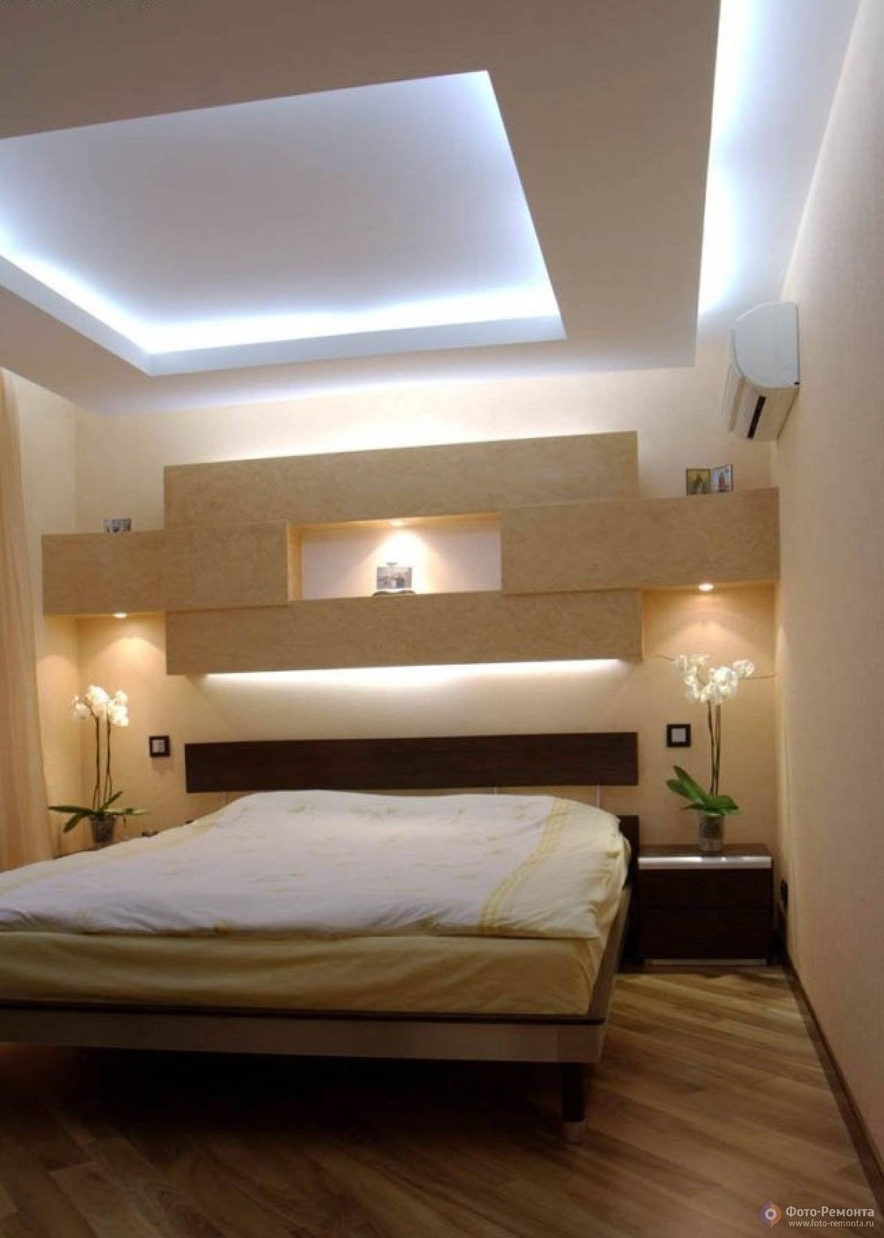 Потолок из гипсокартона в спальне: плюсы и минусы, +80 фото идей