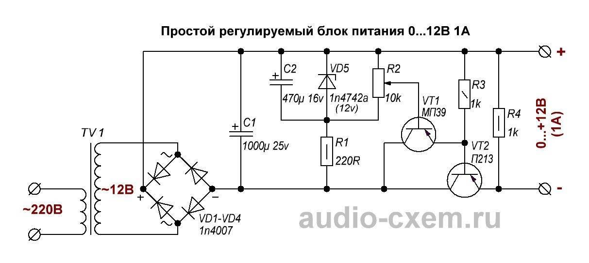 Схему блока питания от 0 до 24 вольт