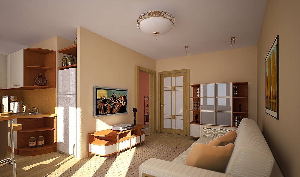 Дизайн интерьера однокомнатной квартиры хрущевки. зонирование квартиры. фото интерьера