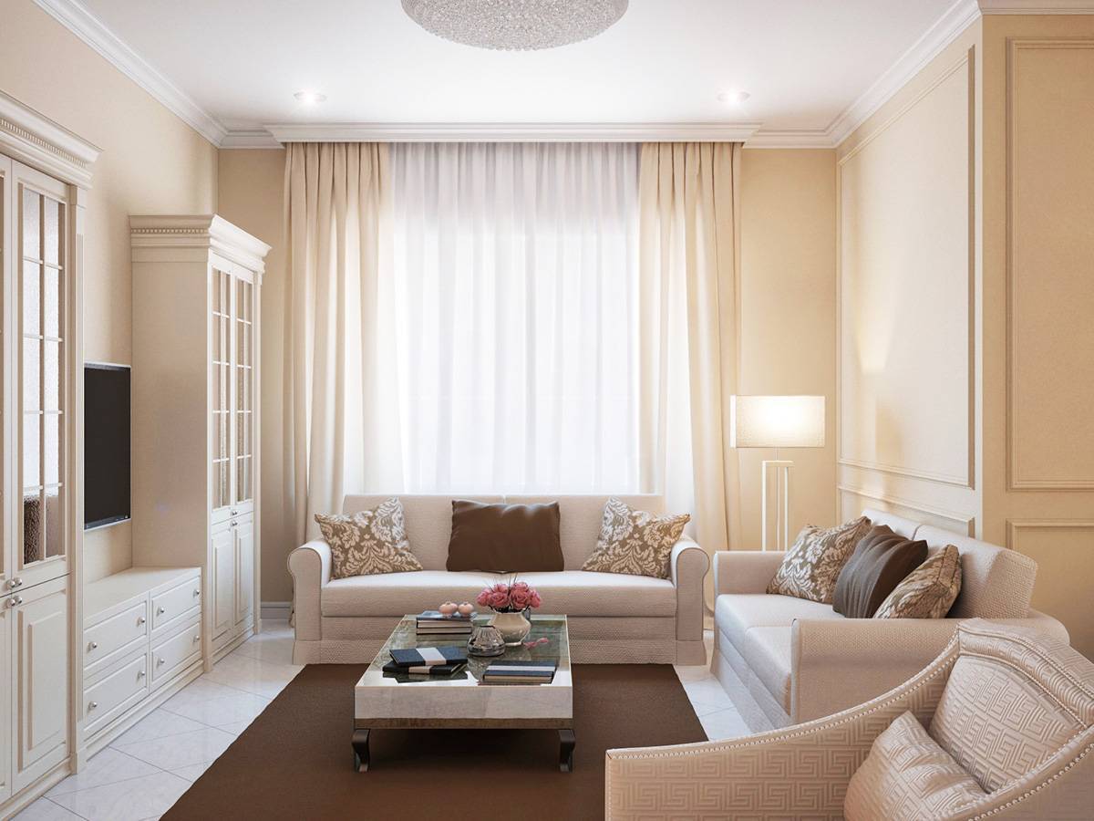 Дизайн гостиной в светлых тонах: выбор стиля, цвета, отделки, мебели и штор