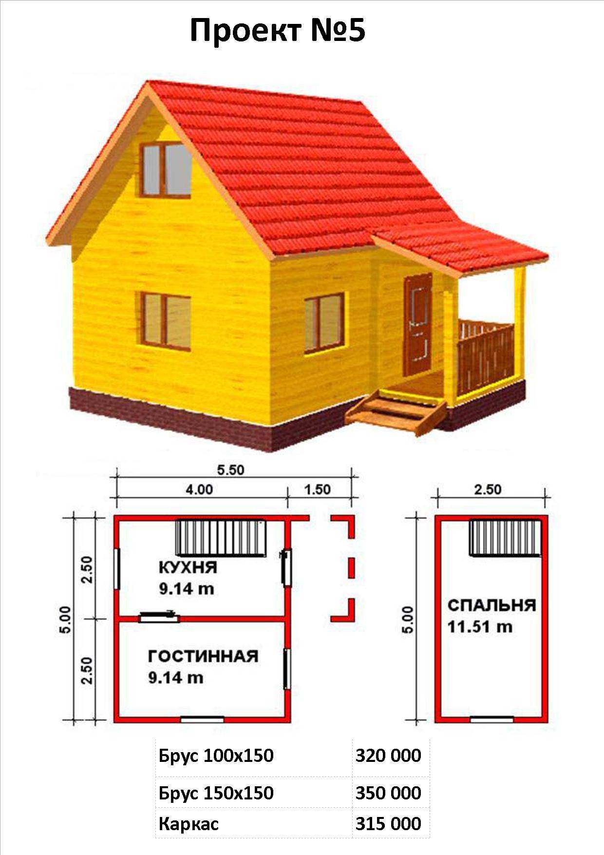 Проект дачного домика 5х4 каркасный одноэтажный