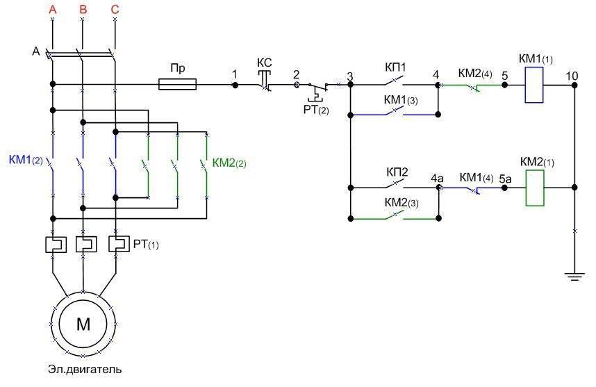 Схема реверса пускателя 380