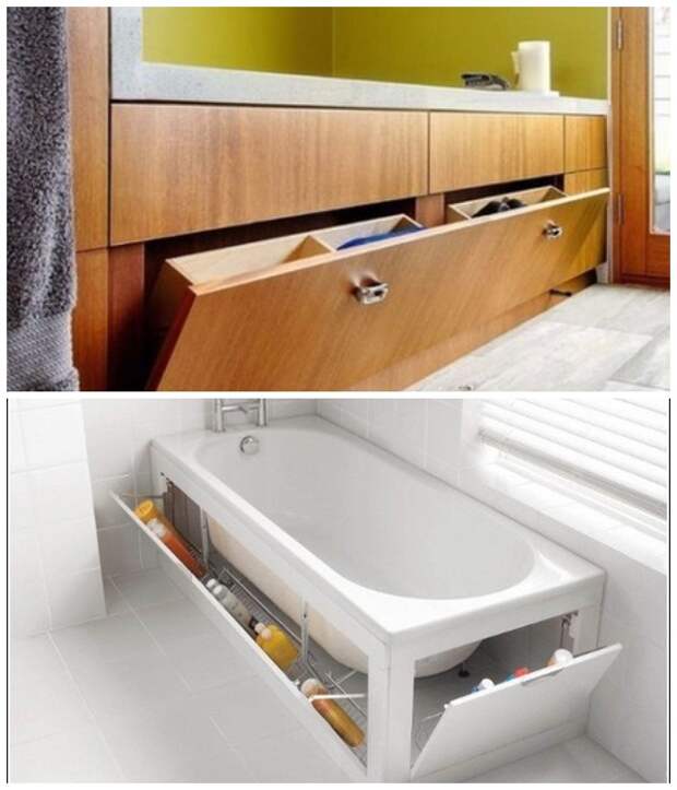 Экран под ванну с полочками и ящиками: конструкция