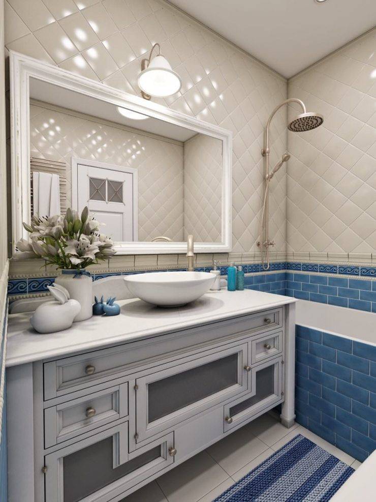 Ванная комната в стиле прованс: с душевой кабиной, с круглым зеркалом, с плиткой под кирпичики, интересные идеи дизайна, реальные фото